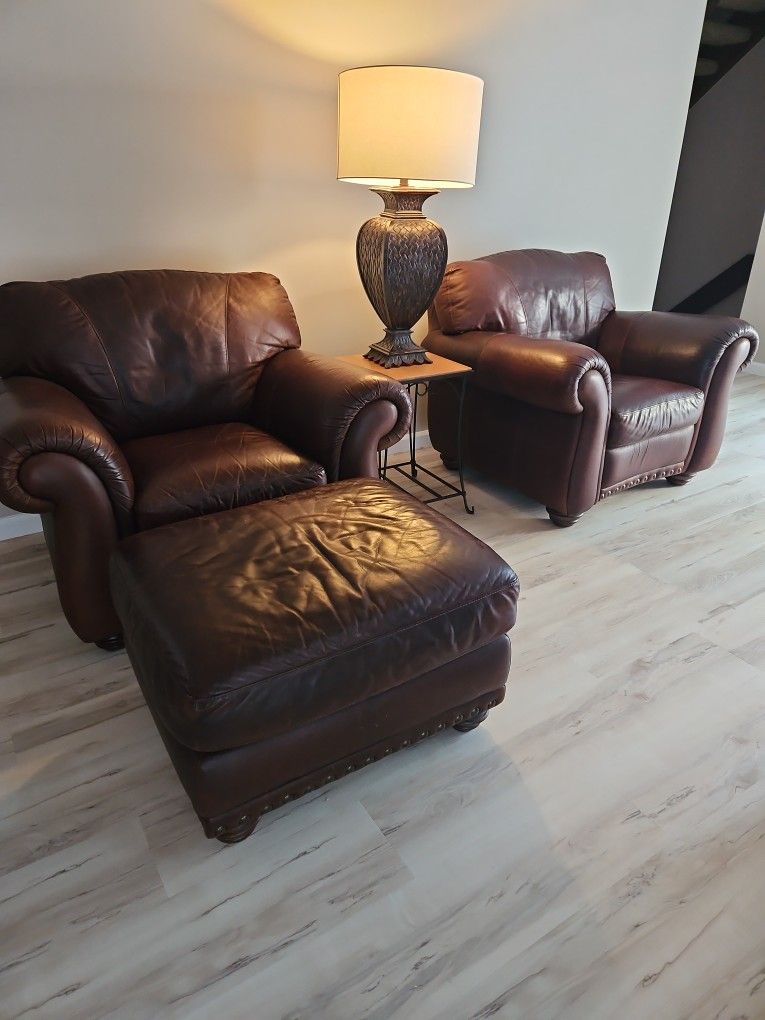 Leather Chairs + Footrest 