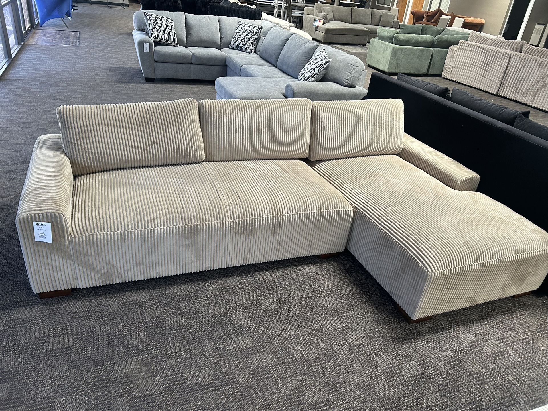 Tan Corduroy Modern Sectional Sofa