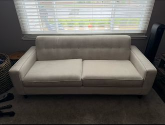 Beige Fabric Tufted Two-Seat Sofa