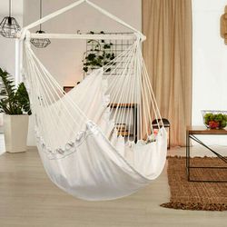 Hammock Chair Hanging Rope Swing Quality Cotton Weave Beige