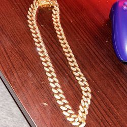 Gold plated cuban link moissanite chain