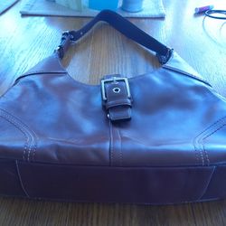 Coach Brown Leather Hand Bag Purse ~ RARE FIND ~ Pre Bling, Pre Logo Fabric Lining