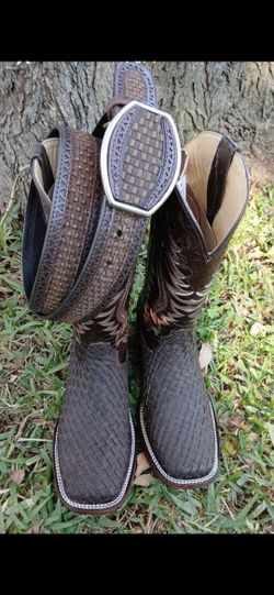 Boots and belt woven leather
