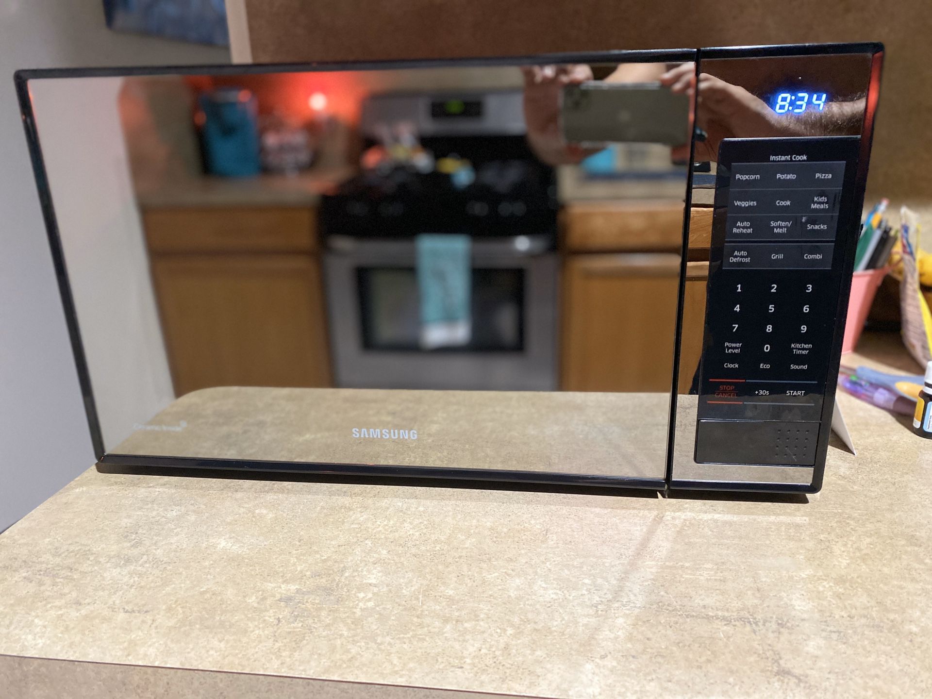 Samsung stainless steel mirror microwave excellent condition