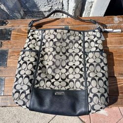 Coach Hobo Signature black Cloth Bag Leather Accent 