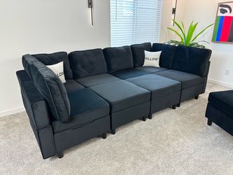 Brand New Fully Modular Black Velvet Sectional Sofa Couch Bed With Storage