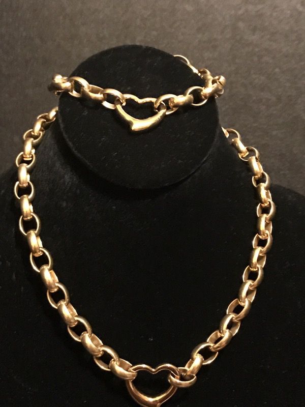 Gold Heart Link Chain with Bracelet