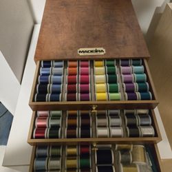 Madeira Thread Treasure Chest 230 Rayon Spools Germany 3 Drawer Wood Chest