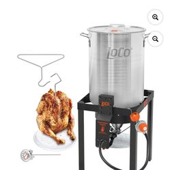 LoCo Cookers Outdoor Propane Turkey Fryer & Seafood Boiler, 30-Qt, Silver