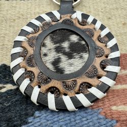 New Myra Bag “Protector” Charm Leather Keyfob S-10781 Black, White And Brown 3”