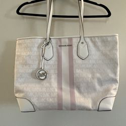 Michael Kors Eva Large Logo Stripe Tote Bag - Vanilla/Soft Pink