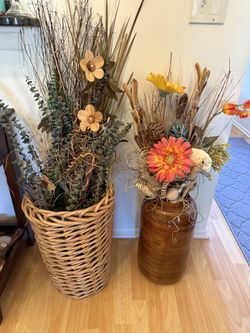 Basket With Fake Flower Arrangements