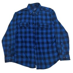 Faded Glory Men’s Blue Plaid Flannel Pocketed Long Sleeve Button Down Shirt 