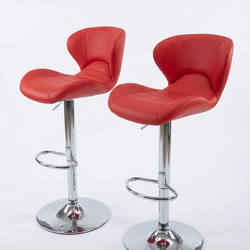 New Home Square Faux Leather Adjustable Bar Stool in Red - Set of 2