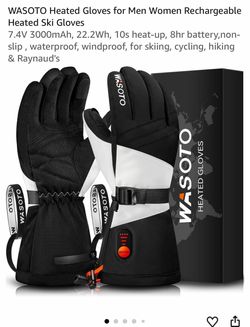 WASOTO Heated Gloves for Men Women Rechargeable Heated Ski Gloves 7.4V 3000mAh, 22.2Wh, 10s heat-up, 8hr battery,non-slip , waterproof, windproof, for
