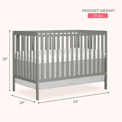 Dream On Me Synergy 5-In-1 Convertible Crib In Cool Grey, Greenguard Gold & JPMA Certified Baby Crib, Converts from Crib, Toddler Bed, Day Bed and Ful