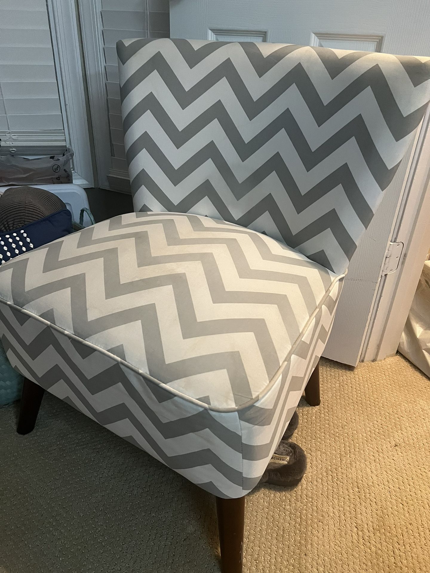 Two Grey And White Chevron Chairs