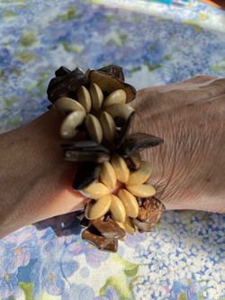 NEW!! Natural Seed and Wood Bead Stretch Bracelet