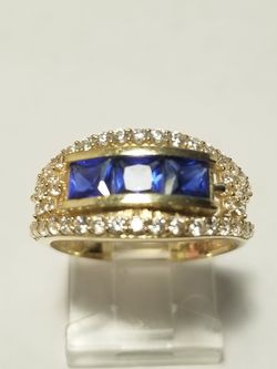 14k yellow gold blue cubic zirconia.
