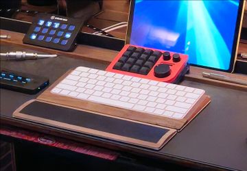 Apple Magic Keyboard with Touch ID Pink plus Walnut keyboard tray and wrist rest
