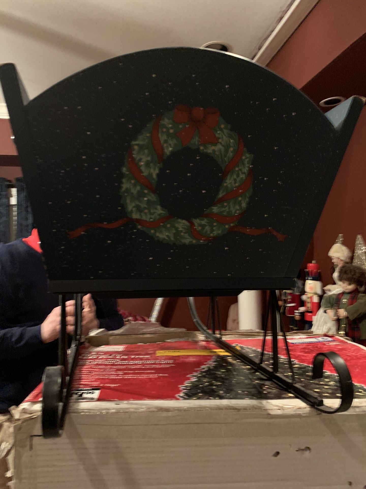Christmas Sleigh Wood And Metal Antique