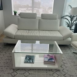 Modani Livio White Leather Sofa And Coffee Table 
