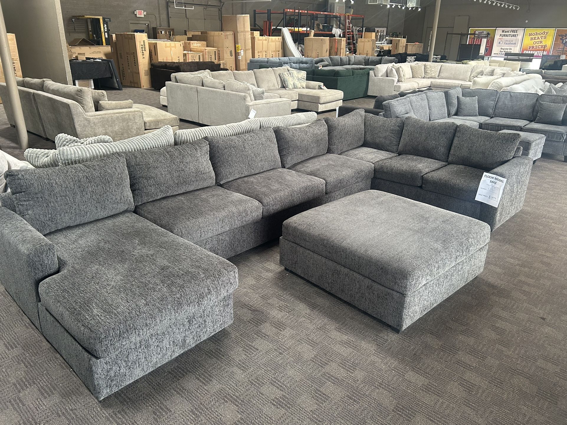 Extra Large Comfy Charcoal Sectional And Ottoman