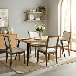 Homy Casa Stan 5PC Dining Set 63" Natural Wood Grain Table with 2PK Biscuit Upholstered Chairs and Haze Legs