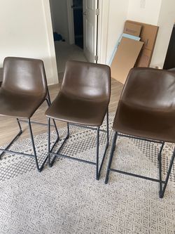 Set of 3 Faux Leather Barstools