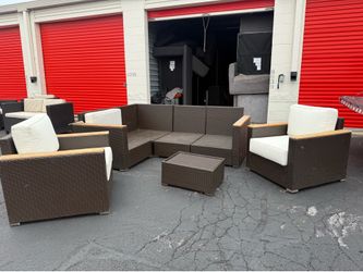 7-Piece Outdoor Patio Conversation Set – Modular Sectional + 2 Chairs + Table