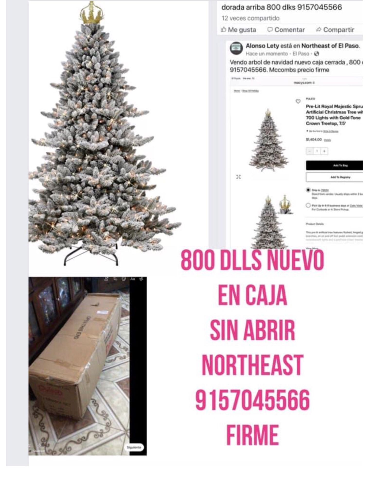 Arbol Navideño Nuevo Cerrado De 1400 Dlls Pido Solo800 Dlls Firme No Menos , Tiene Una Corona Dorada En La Punta , Northeast , Por Mccombs Y Salem