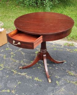 Mersmen Vintage Drum Table with Drawer in Cherry Finish