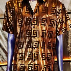 Men’s XL American Breed Gold Black Metallic Geometric Button Up Shirt