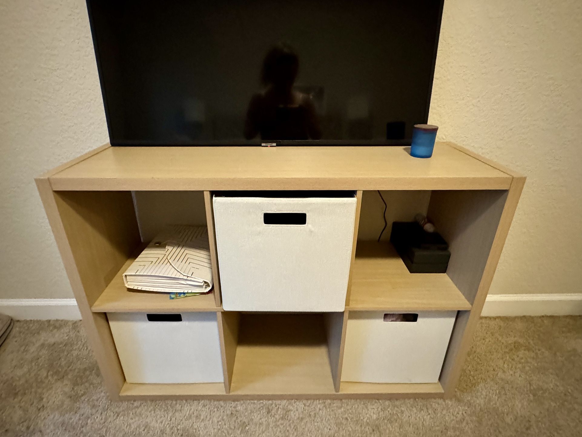 Light Wood TV Stand / Console with Storage Bins