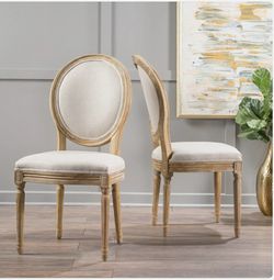 Set of 2 Beige Upholstered Wood Dining Chair
