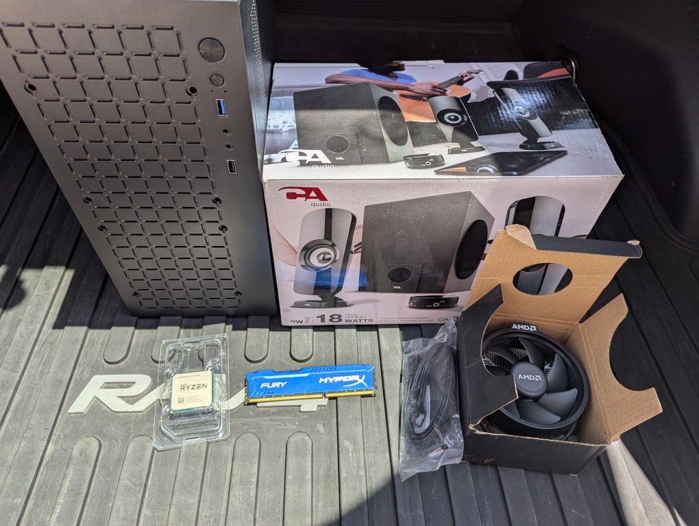 Pc Parts Bundle Mini ATX Case CPU And Cooler One Stick Of 8 Gig RAM And Speaker System