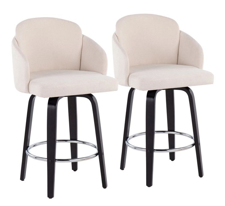 LumiSource Black Wood, Cream Fabric, Chrome, Gold Metal Dahlia Counter Stool - Set of 2 (Seat Height 26β)