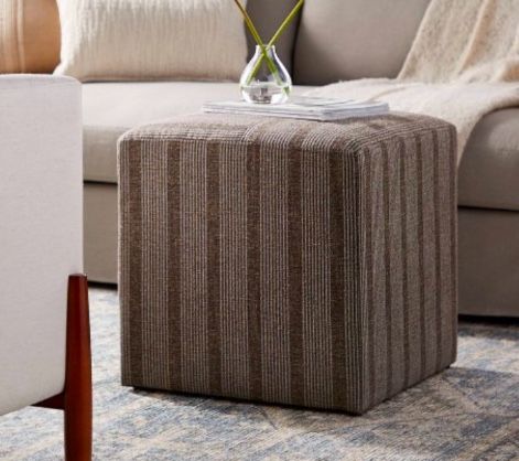 Lynwood Square Upholstered Cube Ottoman Dark Brown Stripe
