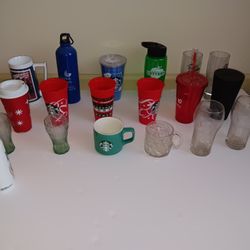 Lot of 19 Glasses & Cups (Coca Cola, Starbucks & More)