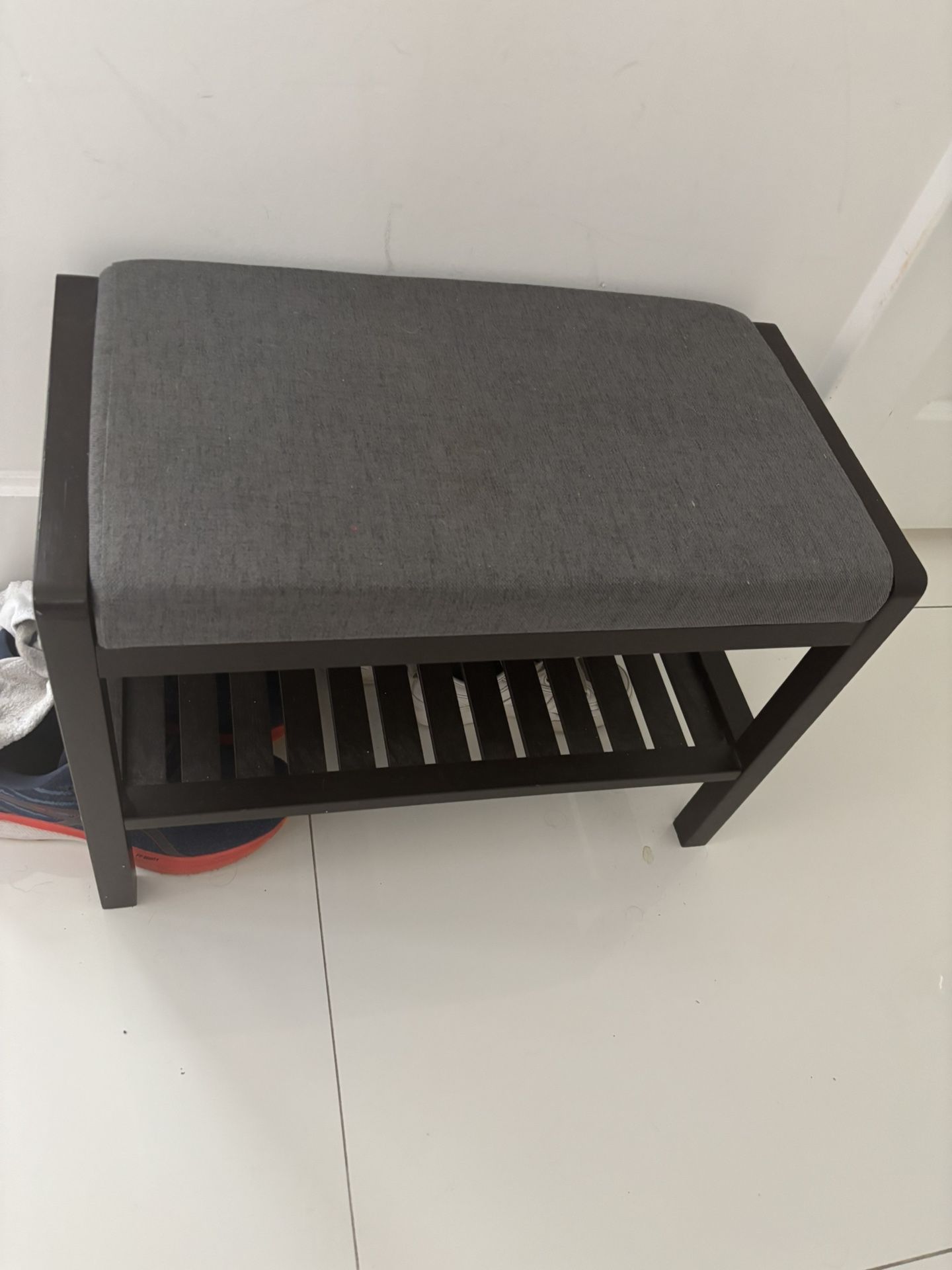 πͺ Entryway Bench with Cushion & Shoe Shelf β Dark Wood Frame