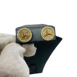 10K Yellow Gold Men's CZ Mercedes Benz Stud Earrings | 4.7 Grams