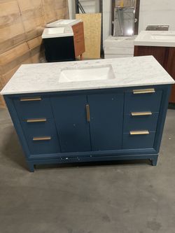 48” Blue Solid Wood Bathroom Vanity with Marble Top (V215)