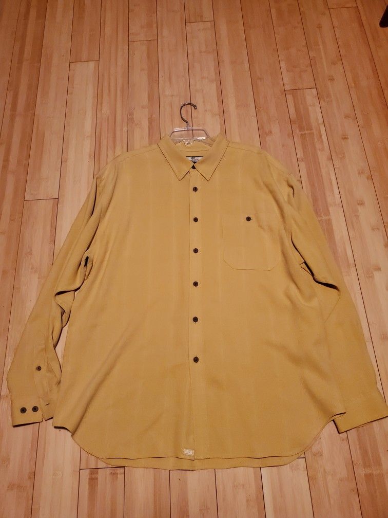 Tommy Bahama Mens Mustard 100% Silk Rare Long Sleeve With Bamboo Buttons.