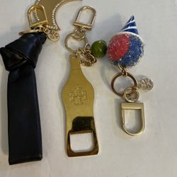 Tory Burch Snow Cone + leather key fob chain +Bottle Opener bag charm  bundle