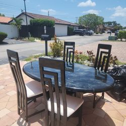 Jade Green Marble Dining Room Table With 4 Elegant Chairs