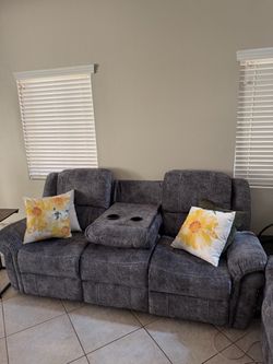 Gray Fabric Reclining Set with Consoles