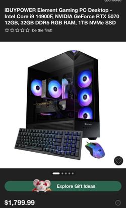iBUYPOWER Element Gaming PC Desktop - Intel Core i9 14900F, NVIDIA GeForce RTX 5070 12GB, 32GB DDR5 RGB RAM, 1TB NVMe