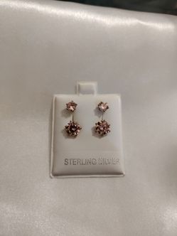 Aretes Tipo Teléfono En Color Rosita En Plata.925