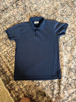 Navy Blue Geometric Print Polo Shirt