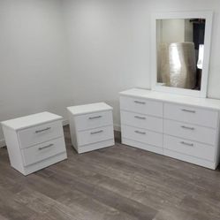 Dresser Whit Mirror And 2 Nightstands - Cómoda Con Espejo Y 2 Mesitas De Noche 